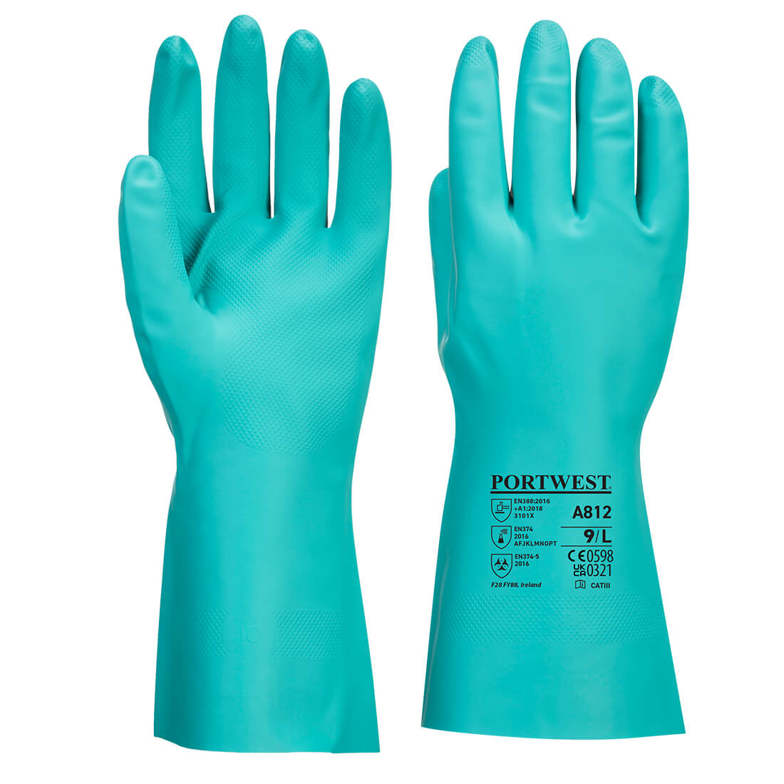 Portwest Nitrosafe Plus 330mm Nitrile Chemical Gauntlet Gloves Green - A812